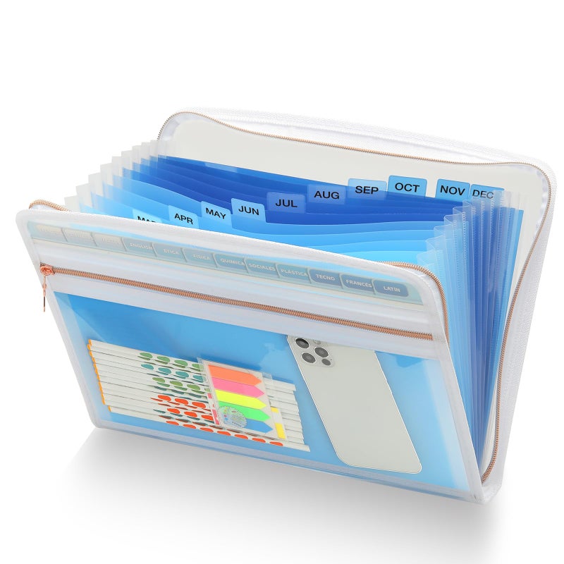 H4D 13 Pocket Expanding File Folder Organizer, Blue, 8.5-x-11-inch - Image 1